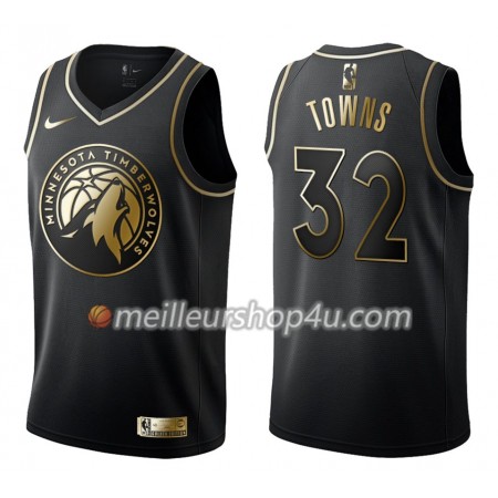 Maillot Basket Homme Minnesota Timberwolves Karl-Anthony Towns 32 Nike Noir Gold Edition Swingman